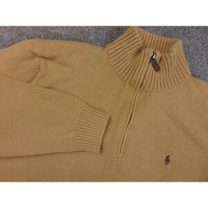 Polo Ralph Lauren Sweater Mens XL Tan Cotton 1/4 Zip Knit Turtle Neck